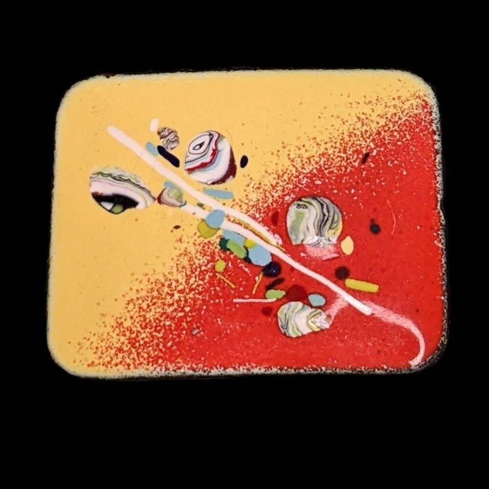 Vintage Enamel Brooch - Artisan Abstract Floral Design on Copper